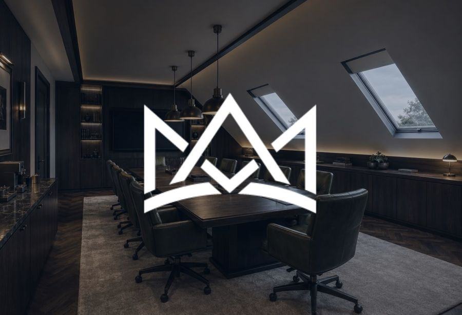 Visualisation of the Arlington head office boardroom, with the Arlington crown logo